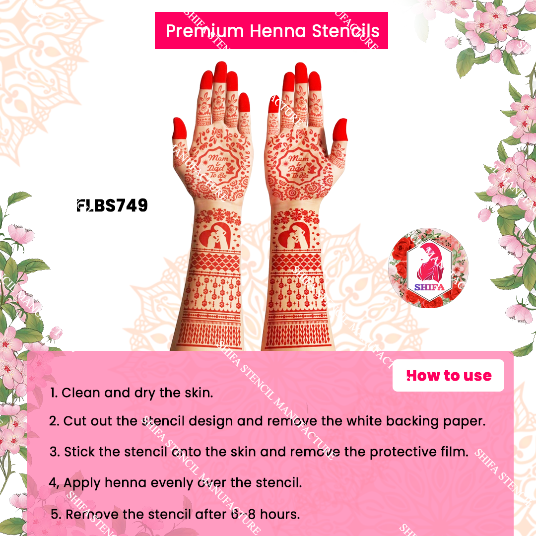 FLBS 749 Mom & Dad To Be Theme Design Double Hand Henna Stencil